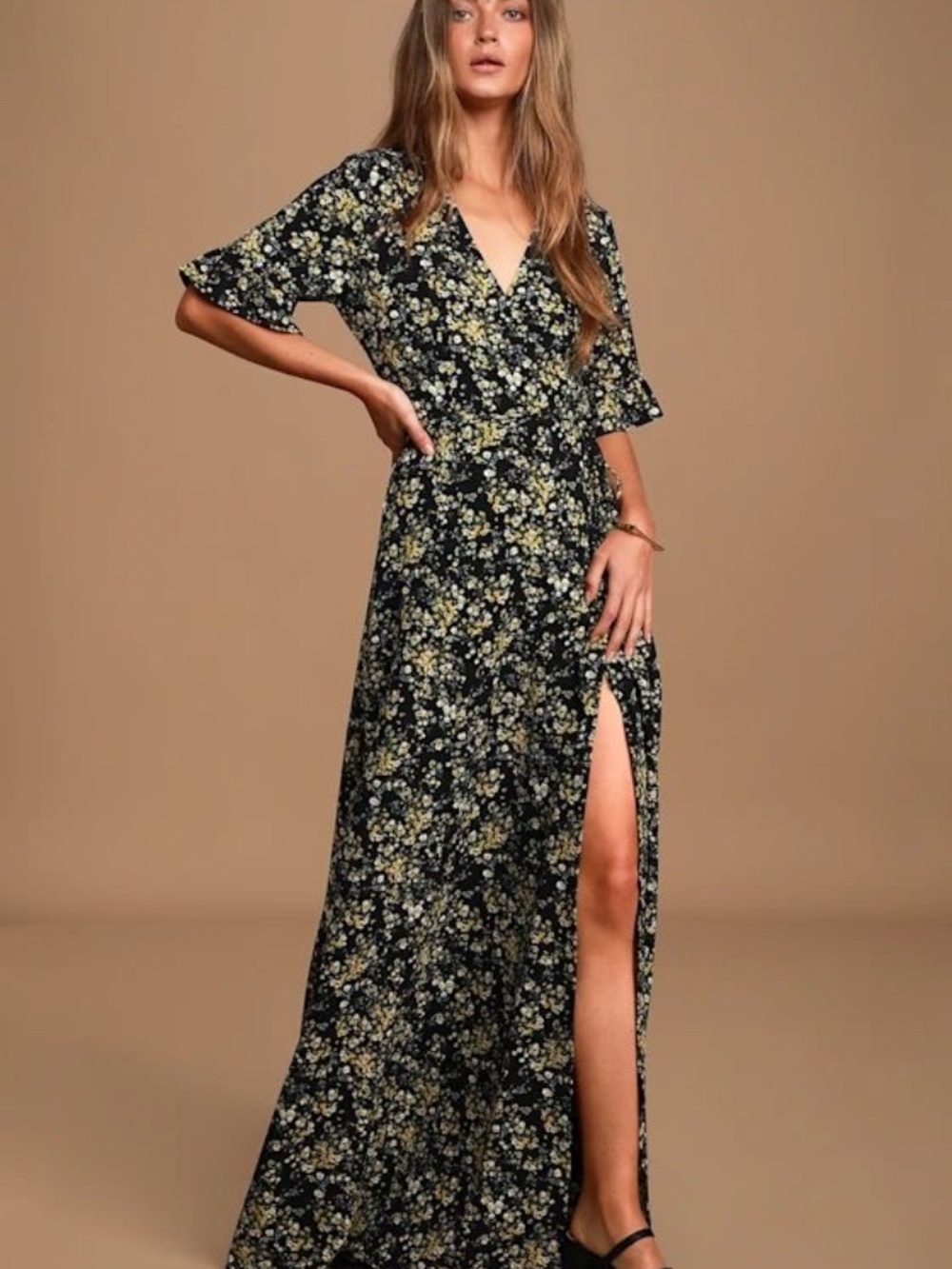 LULUS SEPTEMBER FLORAL WRAP MAXI DRESS